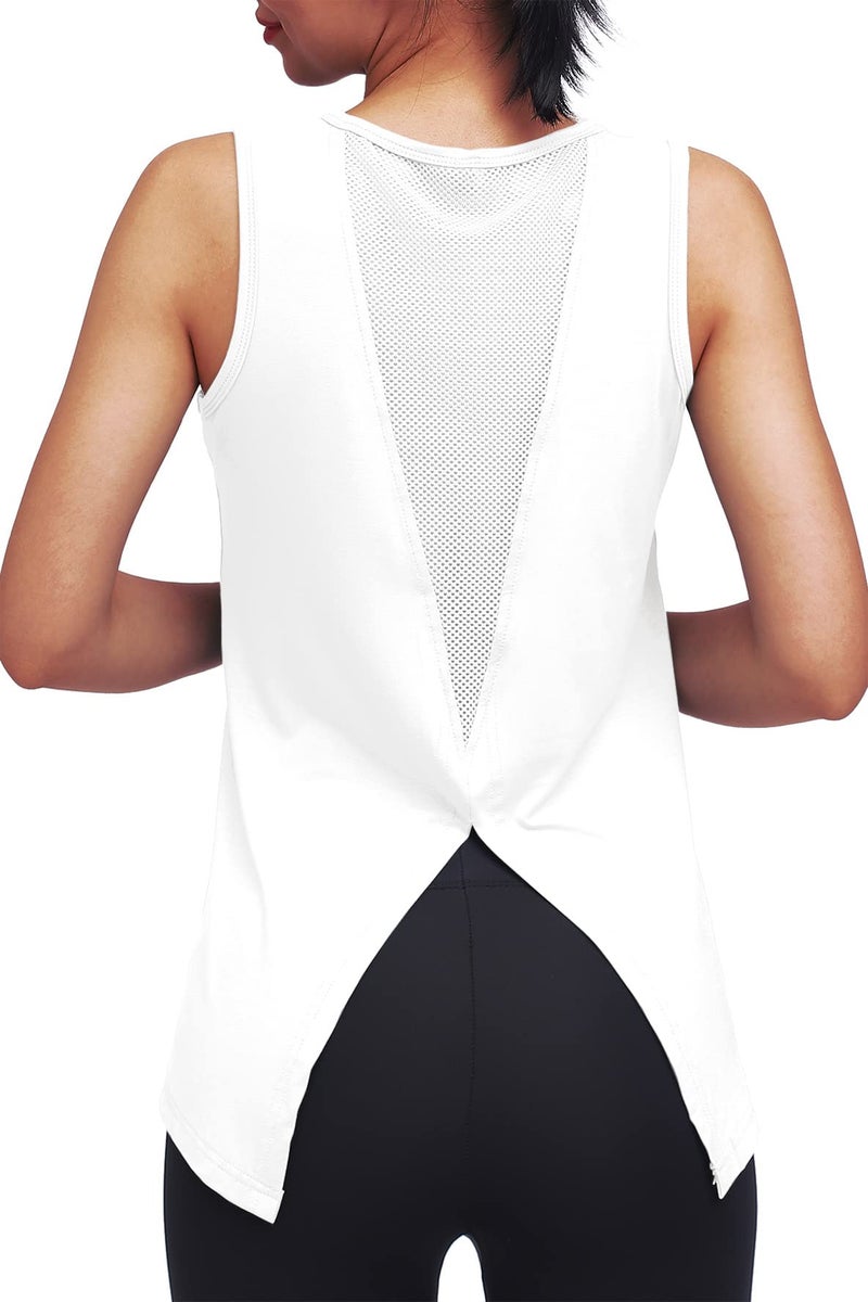 Mippo Workout Tops for Women Yoga Clothes Running Shirts Tie Back Tanks Tennis Shirts Athletic Exercise Tops White S - Image 3
